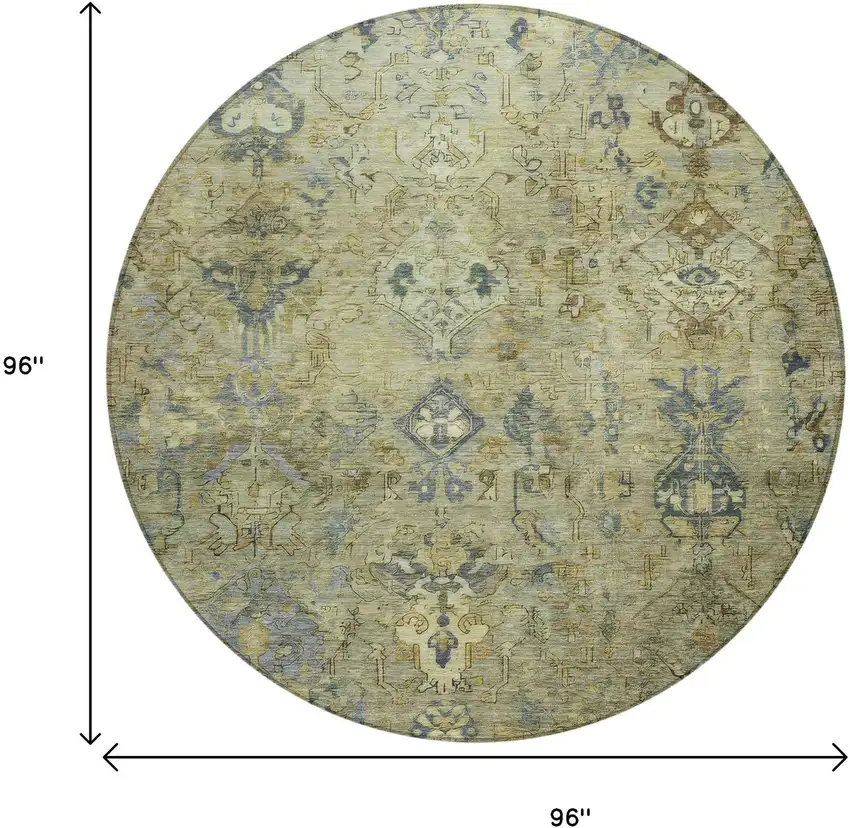 8' Green Blue And Ivory Round Medallion Washable Indoor Outdoor Area Rug Photo 3