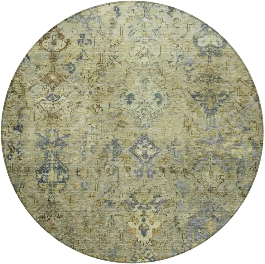 8' Green Blue And Ivory Round Medallion Washable Indoor Outdoor Area Rug Photo 5