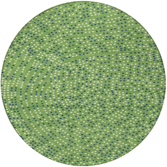 8' Green Blue And Ivory Round Polka Dot Washable Indoor Outdoor Area Rug Photo 6