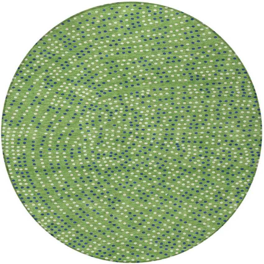 8' Green Blue And Ivory Round Polka Dot Washable Indoor Outdoor Area Rug Photo 6
