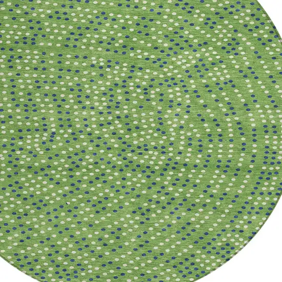 8' Green Blue And Ivory Round Polka Dot Washable Indoor Outdoor Area Rug Photo 5