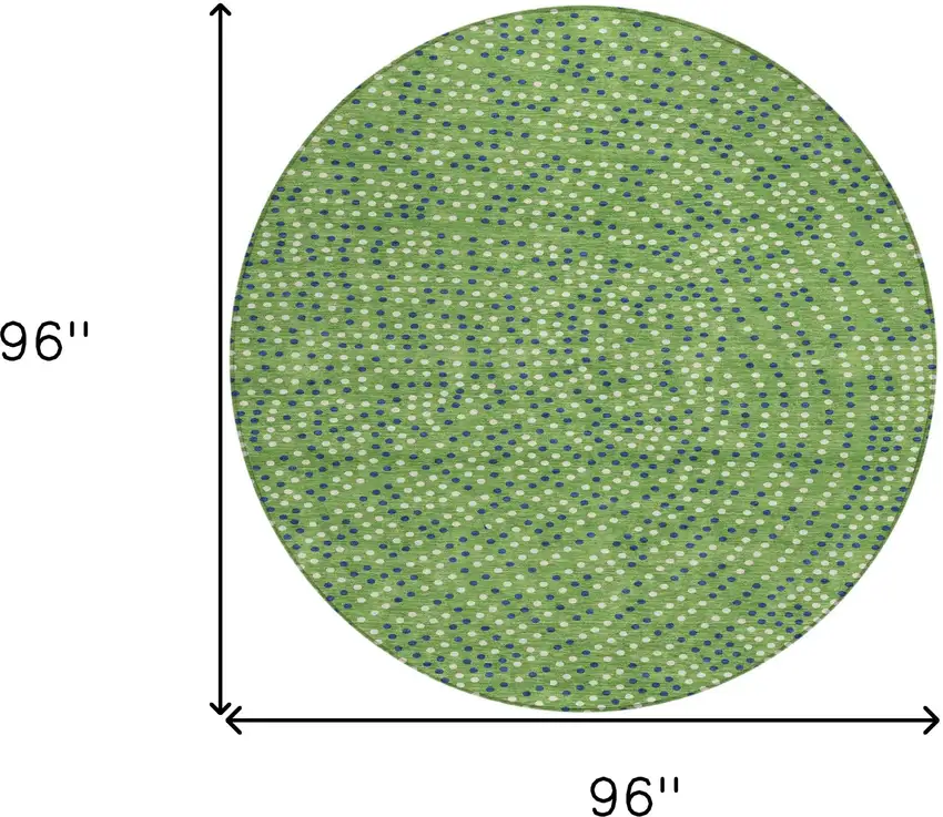 8' Green Blue And Ivory Round Polka Dot Washable Indoor Outdoor Area Rug Photo 3