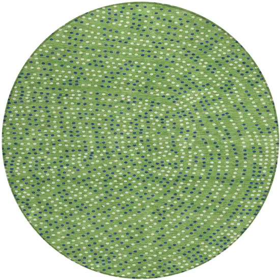 8' Green Blue And Ivory Round Polka Dot Washable Indoor Outdoor Area Rug Photo 2