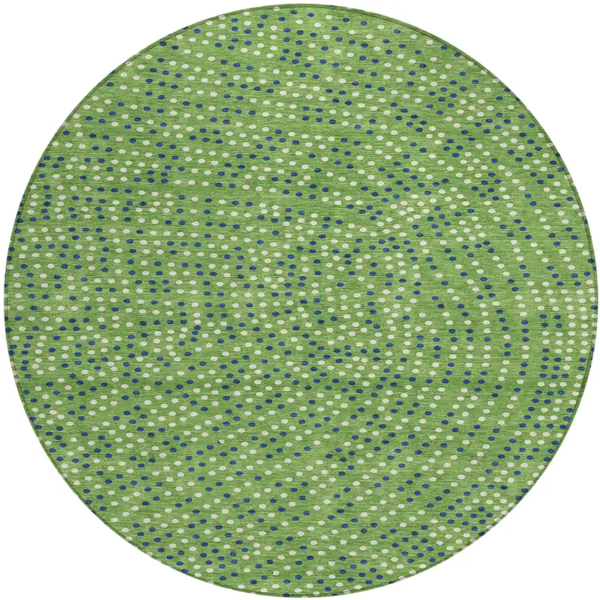 8' Green Blue And Ivory Round Polka Dot Washable Indoor Outdoor Area Rug Photo 2
