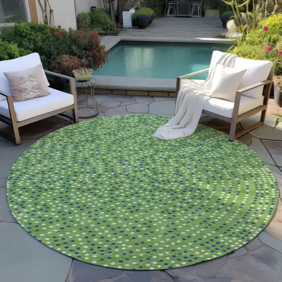 8' Green Blue And Ivory Round Polka Dot Washable Indoor Outdoor Area Rug Photo 7