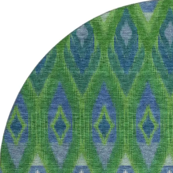 8' Green Blue And Ivory Southwestern Washable Round Rug With UV Protection Photo 4