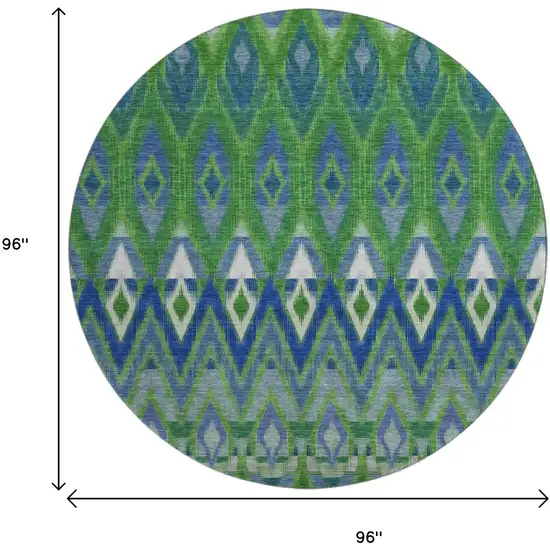 8' Green Blue And Ivory Southwestern Washable Round Rug With UV Protection Photo 3