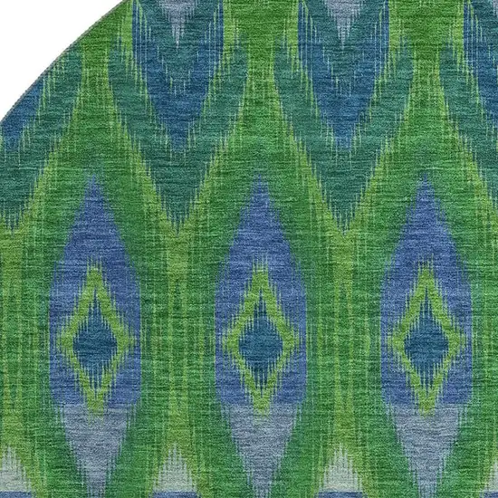 8' Green Blue And Ivory Southwestern Washable Round Rug With UV Protection Photo 3
