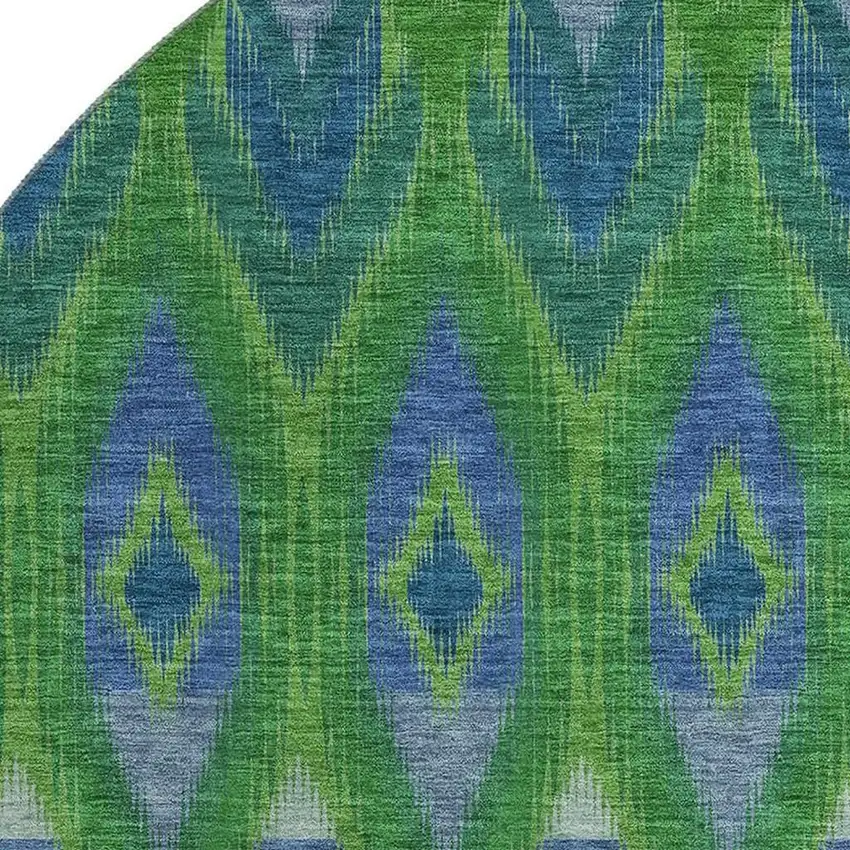 8' Green Blue And Ivory Southwestern Washable Round Rug With UV Protection Photo 3