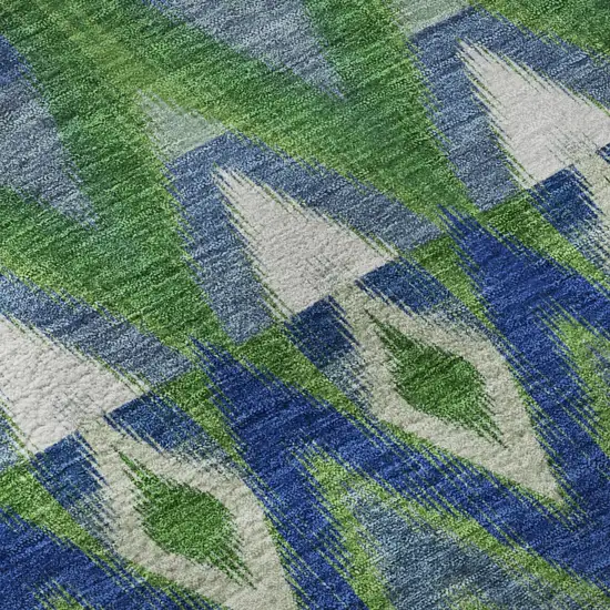 8' Green Blue And Ivory Southwestern Washable Round Rug With UV Protection Photo 9