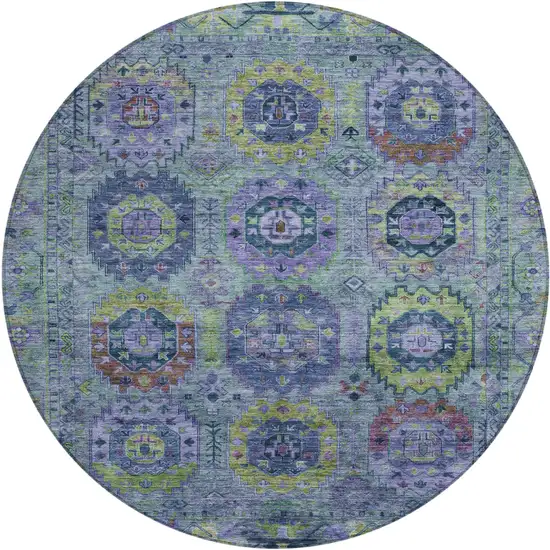 8' Green Blue And Purple Round Medallion Washable Indoor Outdoor Area Rug Photo 2