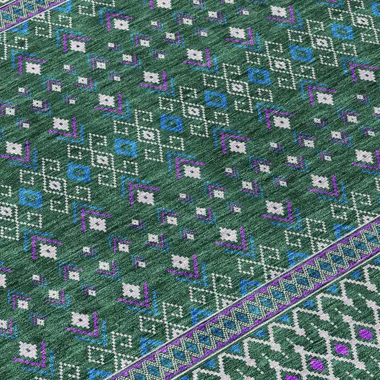 8' Green Blue And Purple Round Tribal Washable Indoor Outdoor Area Rug Photo 3