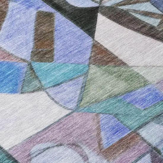 8' Green Blue Purple And Black Round Abstract Washable Indoor Outdoor Area Rug Photo 8