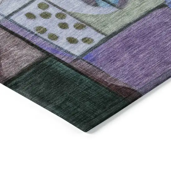 8' Green Blue Purple And Black Round Abstract Washable Indoor Outdoor Area Rug Photo 7