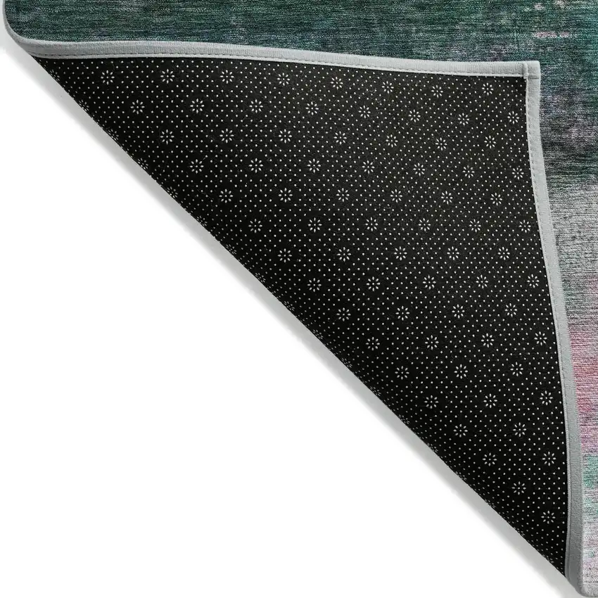 8' Green Blush And Ivory Round Abstract Washable Indoor Outdoor Area Rug Photo 9