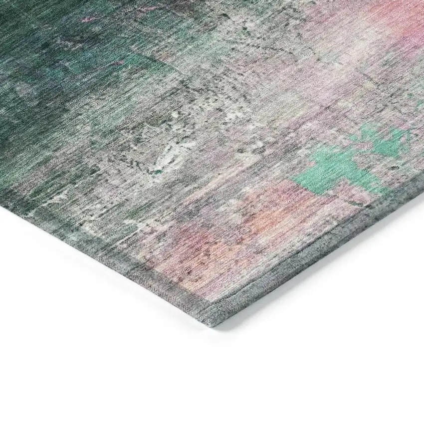 8' Green Blush And Ivory Round Abstract Washable Indoor Outdoor Area Rug Photo 7