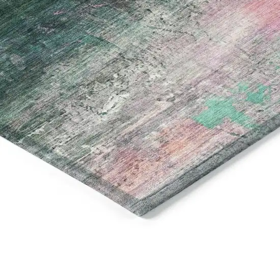 8' Green Blush And Ivory Round Abstract Washable Indoor Outdoor Area Rug Photo 7