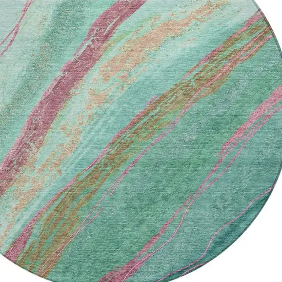 8' Green Blush And Peach Round Abstract Washable Indoor Outdoor Area Rug Photo 8