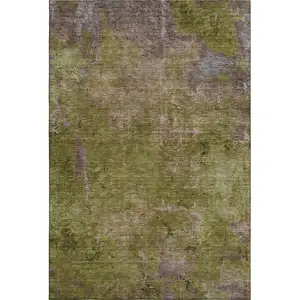 Photo of 8' Green Brown And Beige Abstract Washable Area Rug With UV Protection