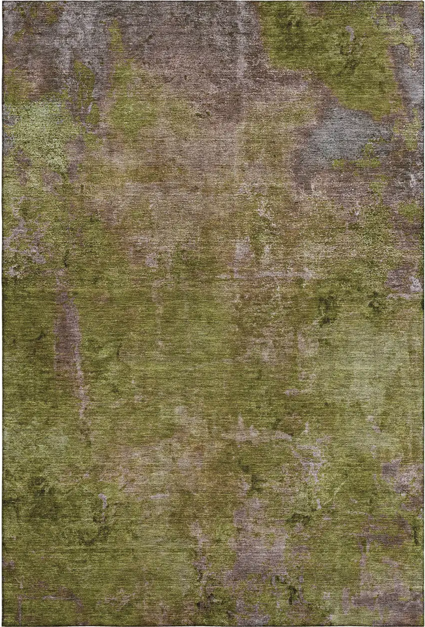 8' Green Brown And Beige Abstract Washable Area Rug With UV Protection Photo 1