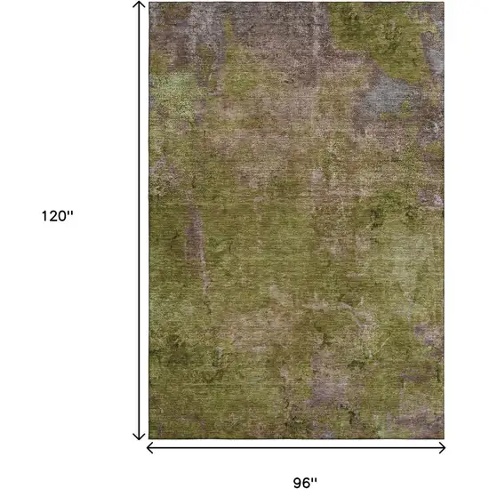 8' Green Brown And Beige Abstract Washable Area Rug With UV Protection Photo 6