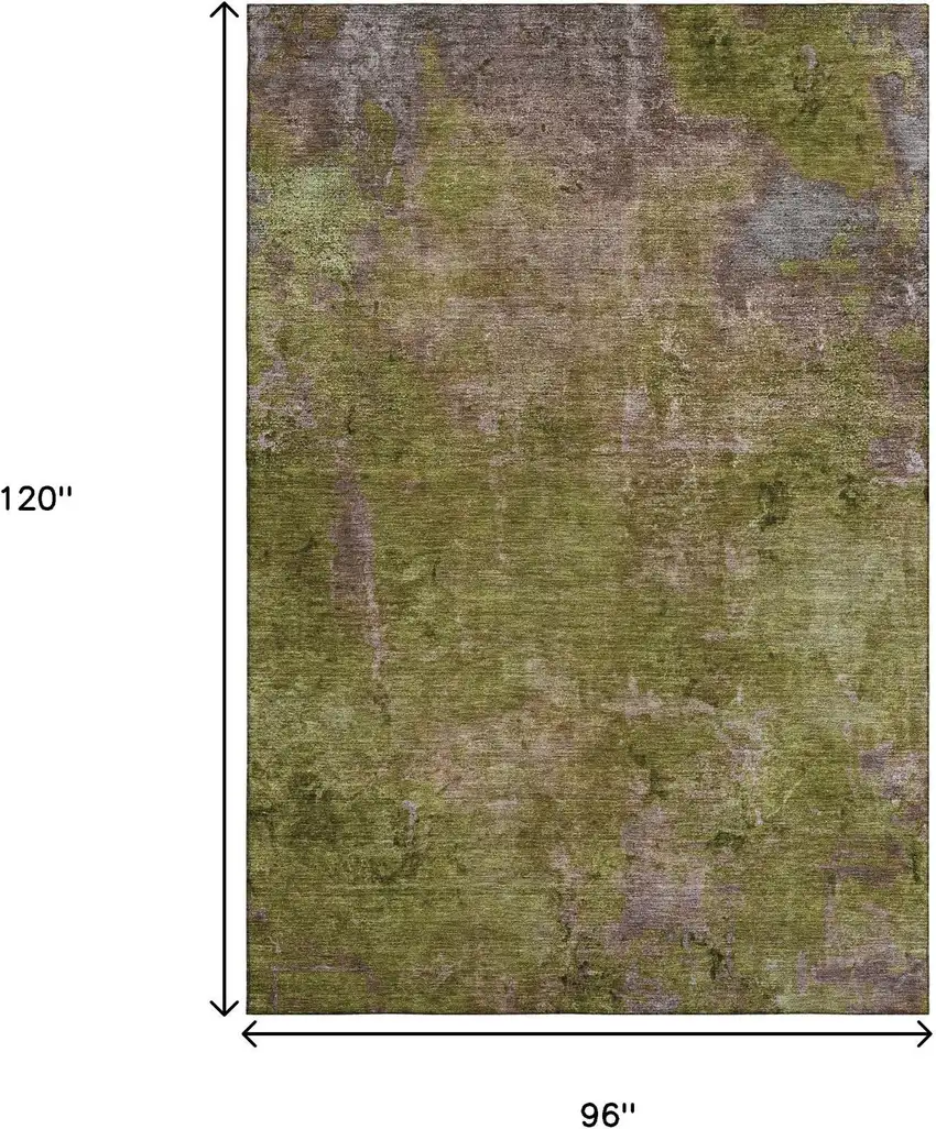 8' Green Brown And Beige Abstract Washable Area Rug With UV Protection Photo 6