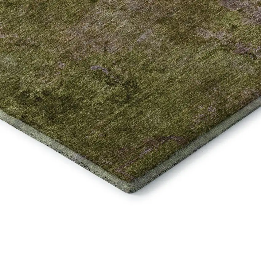 8' Green Brown And Beige Abstract Washable Area Rug With UV Protection Photo 7