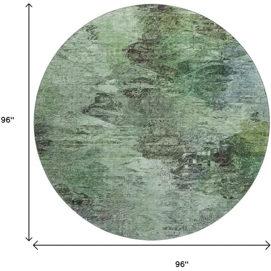 8' Green Brown And Ivory Abstract Washable Round Rug With UV Protection Photo 3