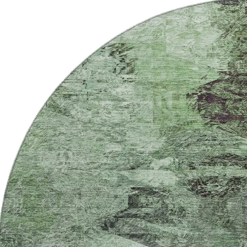 8' Green Brown And Ivory Abstract Washable Round Rug With UV Protection Photo 3