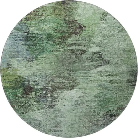8' Green Brown And Ivory Abstract Washable Round Rug With UV Protection Photo 4