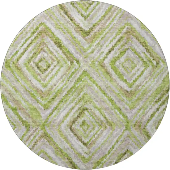 8' Green Brown And Ivory Geometric Washable Round Rug With UV Protection Photo 3