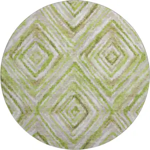 Photo of 8' Green Brown And Ivory Geometric Washable Round Rug With UV Protection