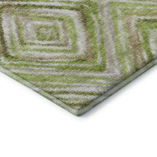 8' Green Brown And Ivory Geometric Washable Round Rug With UV Protection Photo 6