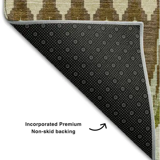 8' Green Brown And Silver Southwestern Washable Round Rug With UV Protection Photo 6