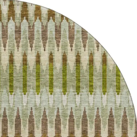8' Green Brown And Silver Southwestern Washable Round Rug With UV Protection Photo 4