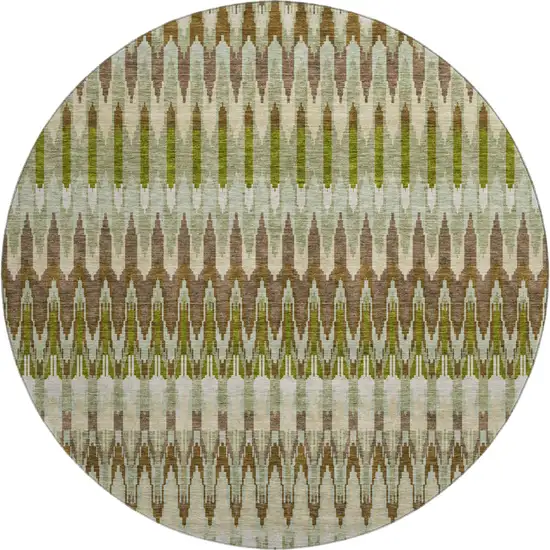 8' Green Brown And Silver Southwestern Washable Round Rug With UV Protection Photo 2