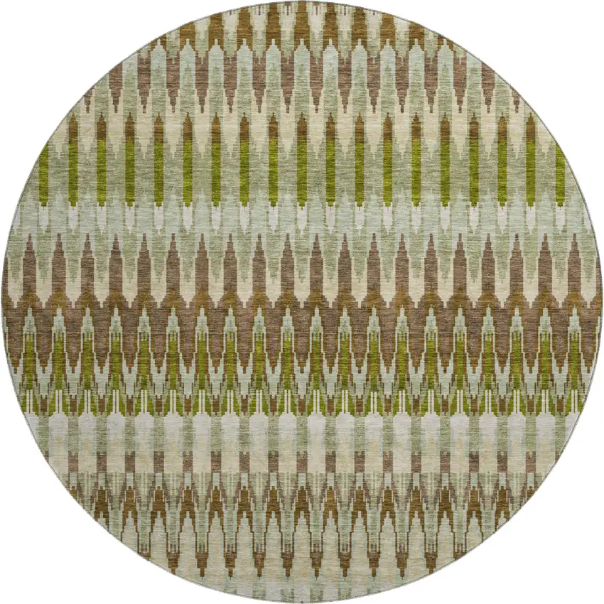 8' Green Brown And Silver Southwestern Washable Round Rug With UV Protection Photo 2