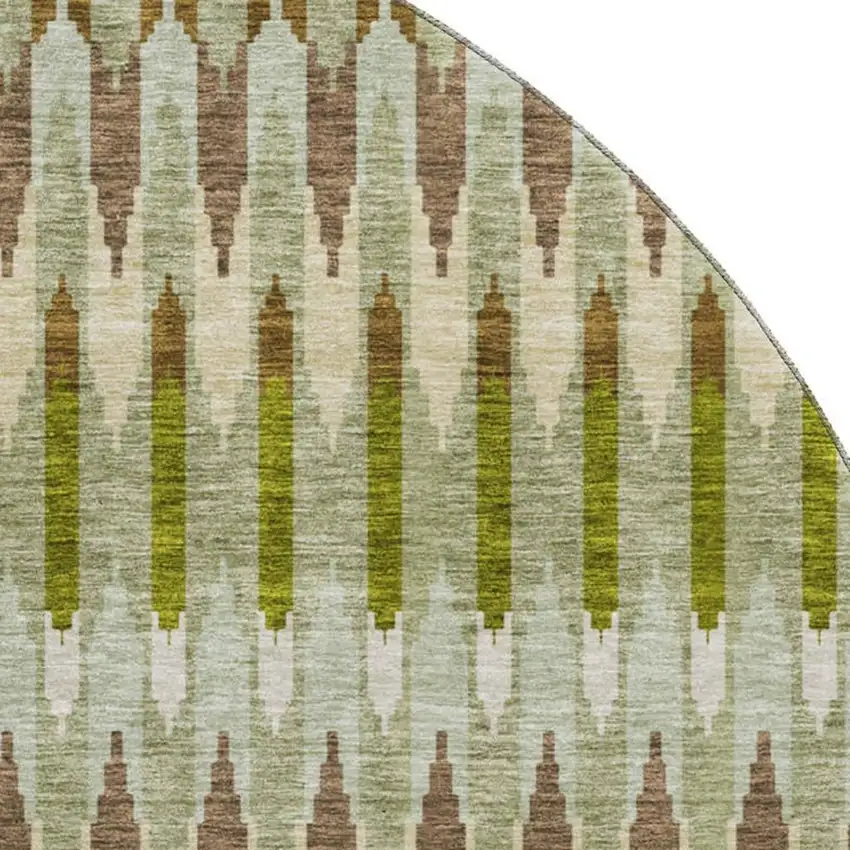 8' Green Brown And Silver Southwestern Washable Round Rug With UV Protection Photo 3