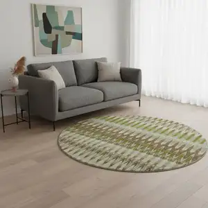 Photo of 8' Green Brown And Silver Southwestern Washable Round Rug With UV Protection