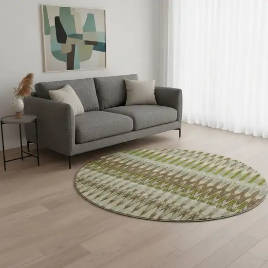8' Green Brown And Silver Southwestern Washable Round Rug With UV Protection Photo 2