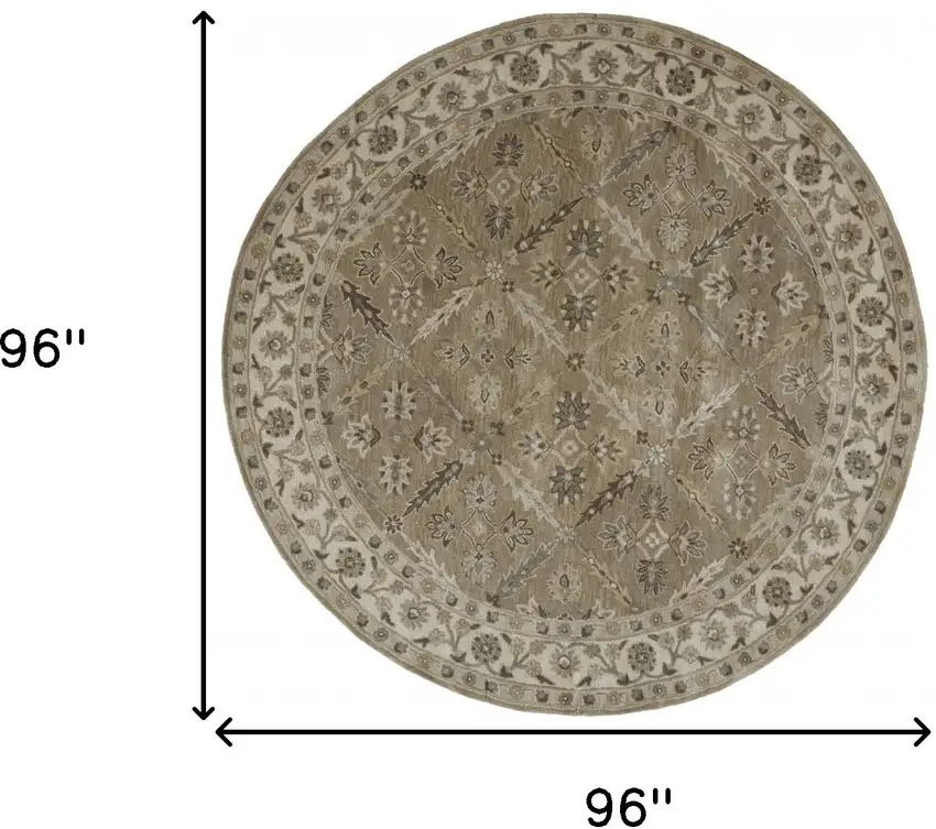 8' Green Brown And Taupe Round Wool Paisley Tufted Handmade Stain Resistant Area Rug Photo 7