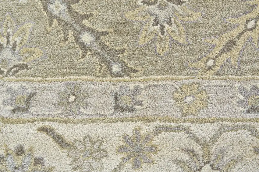 8' Green Brown And Taupe Round Wool Paisley Tufted Handmade Stain Resistant Area Rug Photo 5