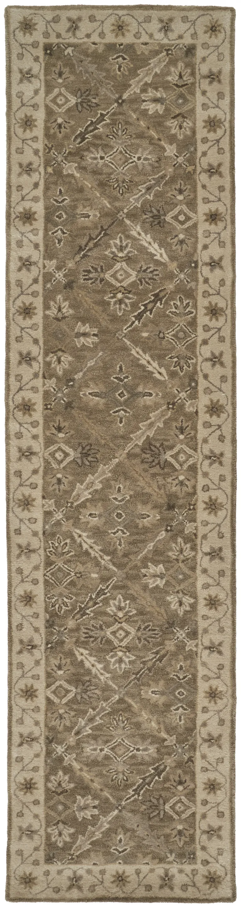10' Green Brown And Taupe Wool Paisley Tufted Handmade Stain Resistant Runner Rug Photo 1