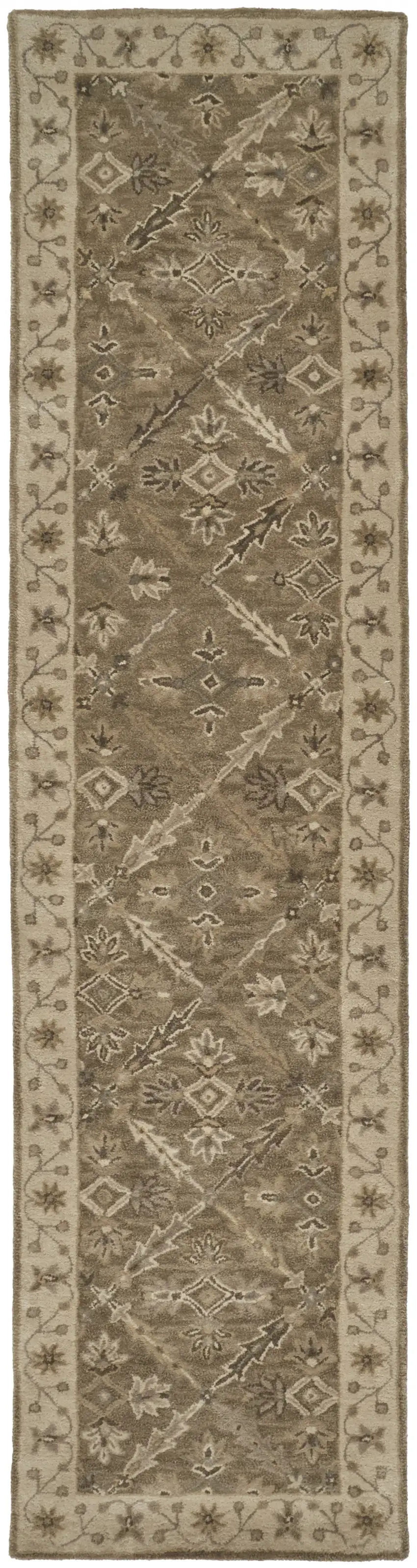 10' Green Brown And Taupe Wool Paisley Tufted Handmade Stain Resistant Runner Rug Photo 1