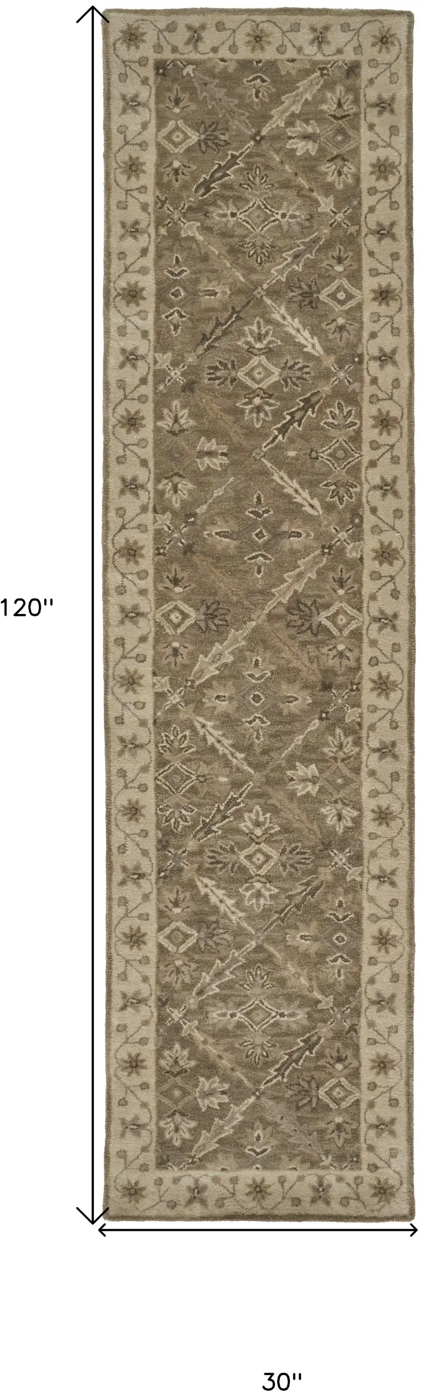 10' Green Brown And Taupe Wool Paisley Tufted Handmade Stain Resistant Runner Rug Photo 6
