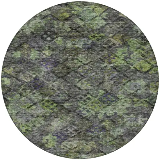 8' Green Charcoal And Black Round Floral Washable Indoor Outdoor Area Rug Photo 6