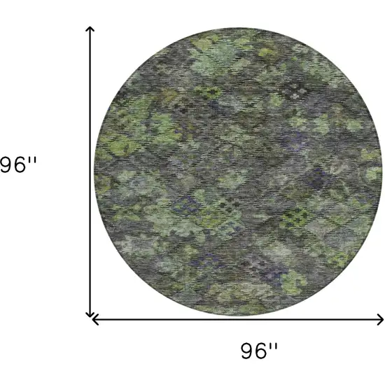 8' Green Charcoal And Black Round Floral Washable Indoor Outdoor Area Rug Photo 9