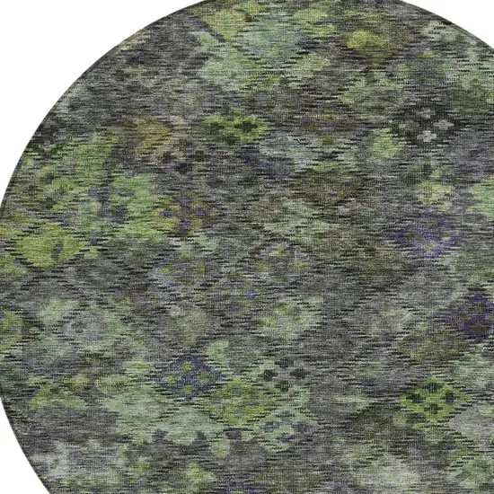 8' Green Charcoal And Black Round Floral Washable Indoor Outdoor Area Rug Photo 5