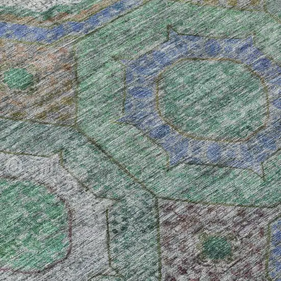 8' Green Charcoal And Purple Round Geometric Washable Indoor Outdoor Area Rug Photo 8