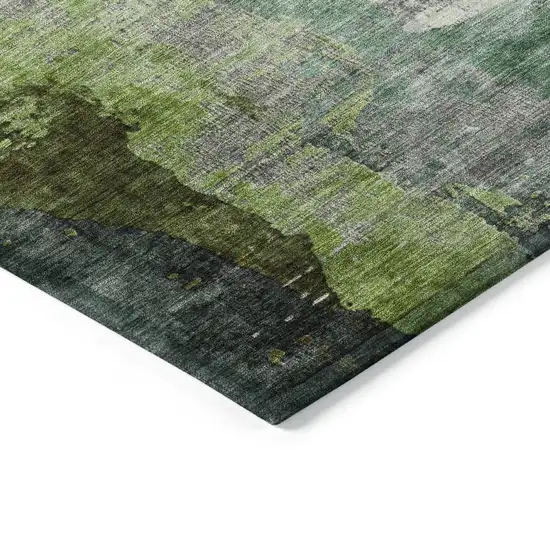 8' Green Charcoal And Silver Round Abstract Washable Indoor Outdoor Area Rug Photo 8